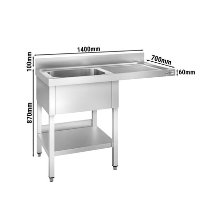 GGM Gastro Bàn Rửa Máy Rửa Bát PREMIUM - 1400x700mm - 1 Chậu - Bàn Ráo Bên Phải