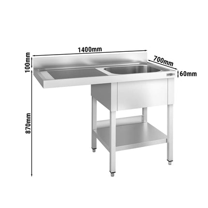 GGM Gastro Bàn Rửa Máy Rửa Bát PREMIUM - 1400x700mm - 1 Chậu - Bàn Ráo Bên Trái