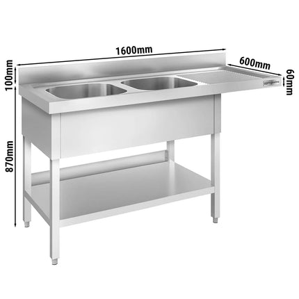GGM Gastro Bàn Rửa Máy Rửa Bát PREMIUM - 1600x600mm - 2 Chậu - Bàn Ráo Bên Phải