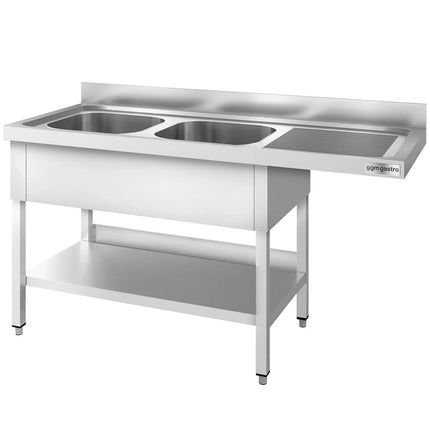 GGM Gastro Bàn Rửa Máy Rửa Bát PREMIUM - 1600x700mm - 2 Chậu - Bàn Ráo Bên Phải