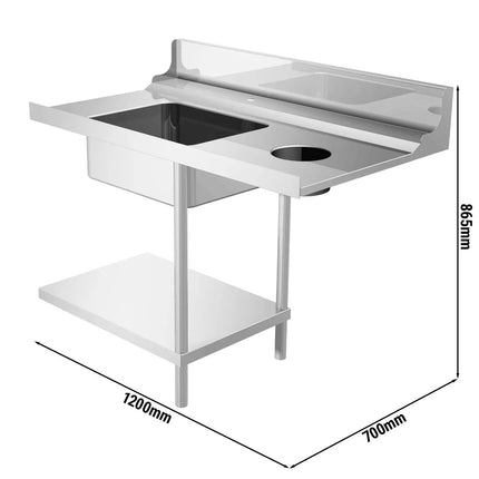 GGM Gastro Bàn Vào Máy Rửa Chén Băng Chuyền - 1200mm - Lắp Phải - 1 Chậu & Máng Xả Rác - Cho Dòng DS430
