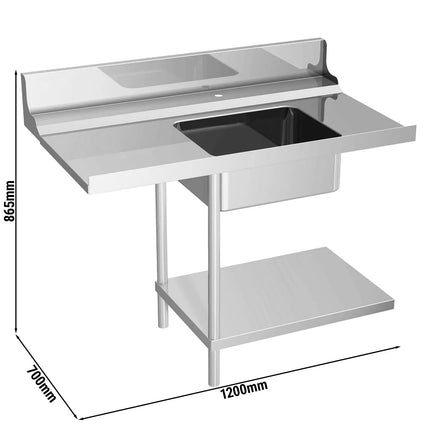 GGM Gastro Bàn Vào Máy Rửa Chén Băng Chuyền - 1200mm - Lắp Trái - 1 Chậu - Cho Dòng DS430