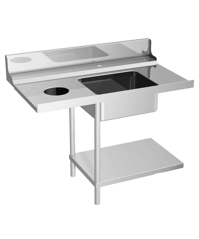 GGM Gastro Bàn Vào Máy Rửa Chén Băng Chuyền - 1200mm - Lắp Trái - 1 Chậu & Máng Xả Rác - Cho Dòng DS430