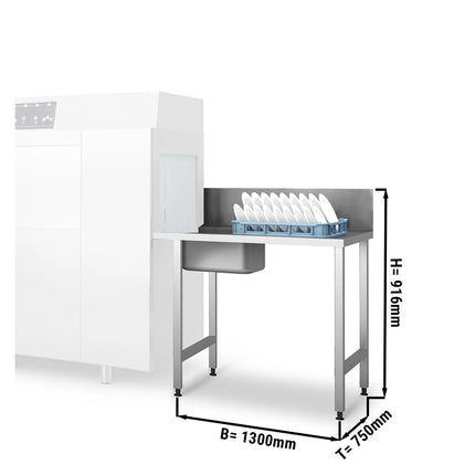 GGM Gastro Bàn Vào Máy Rửa Chén Băng Chuyền - 1300mm - Lắp Phải - 1 Chậu & Máng Xả Rác - Cho KSS118