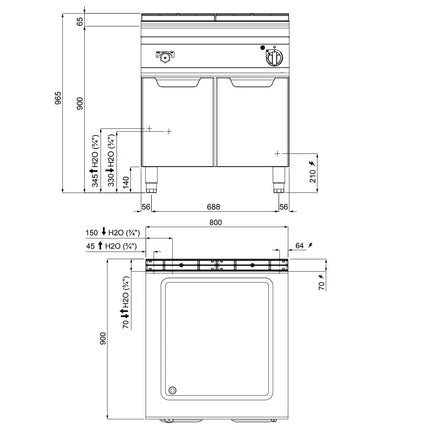 GGM Gastro Bếp Cách Thủy Điện - 2x GN 1/1 + 1/3 - 3.2kW - Có Van Xả