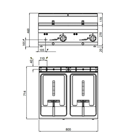 GGM Gastro Bếp Chiên Nhúng Điện 2 Bồn - 10+10L - 12kW - Có Van Xả