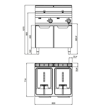 GGM Gastro Bếp Chiên Nhúng Điện 2 Bồn - 10+10L - 12kW - Có Van Xả