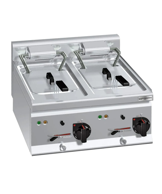 GGM Gastro Bếp Chiên Nhúng Điện 2 Bồn - 10+10L - 12kW - Thủ Công - Có Van Xả