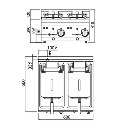GGM Gastro Bếp Chiên Nhúng Điện 2 Bồn - 10+10L - 12kW - Thủ Công - Có Van Xả
