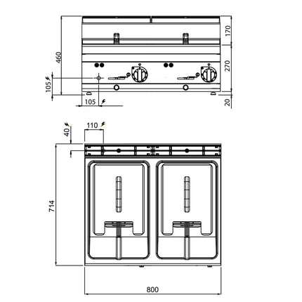 GGM Gastro Bếp Chiên Nhúng Điện 2 Bồn - 10+10L - 18kW - Có Van Xả