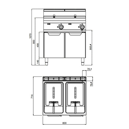GGM Gastro Bếp Chiên Nhúng Điện 2 Bồn - 10+10L - 18kW - Có Van Xả