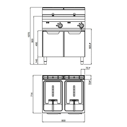 GGM Gastro Bếp Chiên Nhúng Điện 2 Bồn - 18+18L - 27kW - Có Van Xả