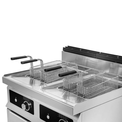 GGM Gastro Bếp Chiên Nhúng Điện 2 Bồn - 18+18L - 27kW - Điều Khiển Điện Tử - Có Van Xả