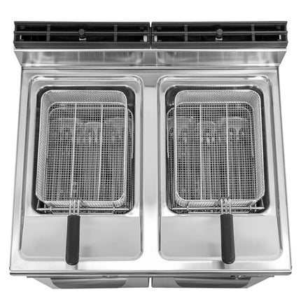 GGM Gastro Bếp Chiên Nhúng Điện 2 Bồn - 18+18L - 27kW - Điều Khiển Điện Tử - Có Van Xả