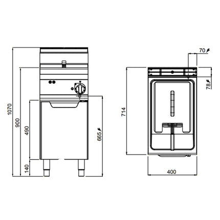 GGM Gastro Bếp Chiên Nhúng Điện Đứng - 10L - 9kW - Có Van Xả