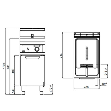 GGM Gastro Bếp Chiên Nhúng Điện Đứng - 18L - 13.5kW - Điều Khiển Điện Tử - Có Van Xả