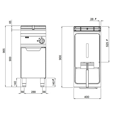 GGM Gastro Bếp Chiên Nhúng Điện Đứng - 22L - 22kW - Thủ Công - Có Van Xả