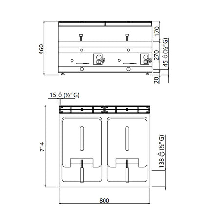 GGM Gastro Bếp Chiên Nhúng Gas 2 Bồn - 10+10L - 13.8kW
