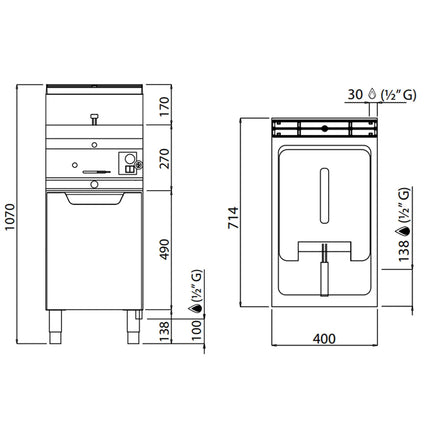 GGM Gastro Bếp Chiên Nhúng Gas Đứng - 10L - 6.9kW - Thủ Công - Có Van Xả