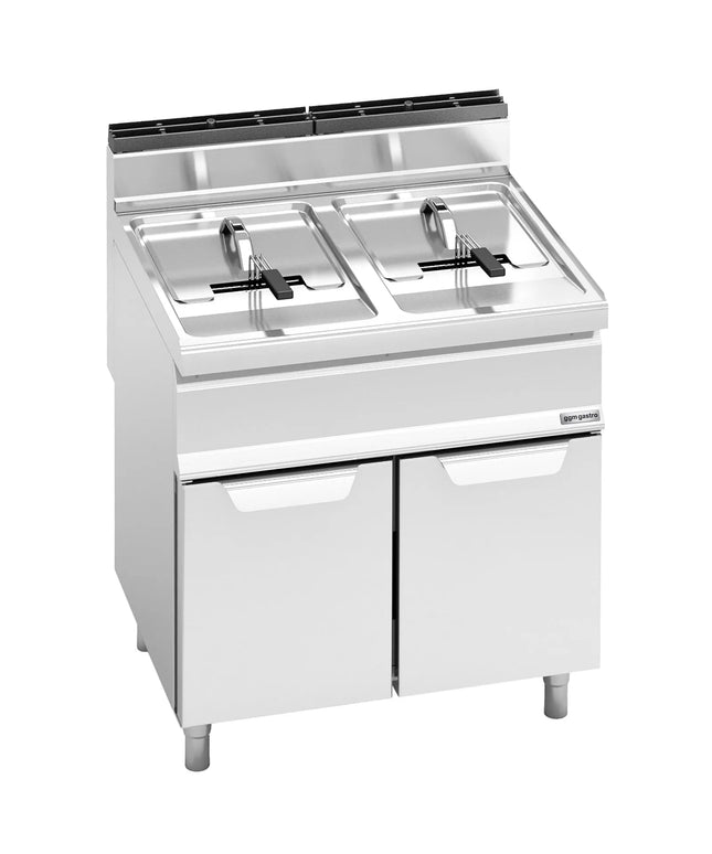 GGM Gastro Bếp Chiên Nhúng Gas Đứng 2 Bồn - 15+15L - 25.4kW - Thủ Công - Có Van Xả