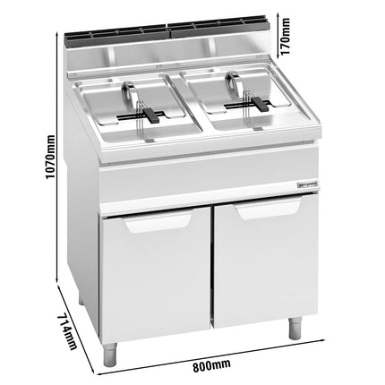 GGM Gastro Bếp Chiên Nhúng Gas Đứng 2 Bồn - 15+15L - 25.4kW - Thủ Công - Có Van Xả