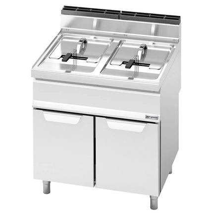GGM Gastro Bếp Chiên Nhúng Gas Đứng 2 Bồn - 15+15L - 25.4kW - Thủ Công - Có Van Xả