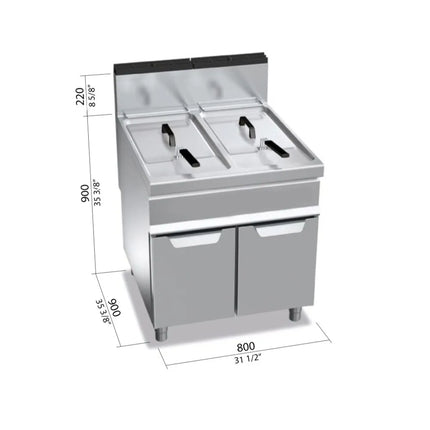 GGM Gastro Bếp Chiên Nhúng Gas Đứng 2 Bồn - 20+20L - 35kW - Thủ Công - Có Van Xả