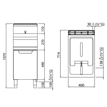 GGM Gastro Bếp Chiên Nhúng Gas Đứng - 20L - 16.5kW - Thủ Công - Có Van Xả