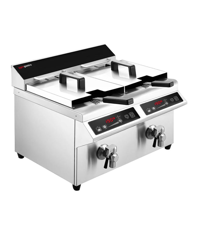 GGM Gastro Bếp Chiên Nhúng Từ - 8+8L - 7kW - Kỹ Thuật Số - Có Van Xả