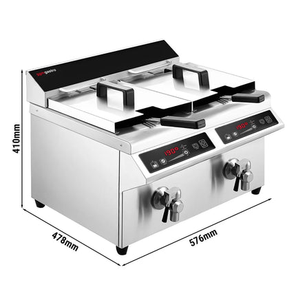 GGM Gastro Bếp Chiên Nhúng Từ - 8+8L - 7kW - Kỹ Thuật Số - Có Van Xả