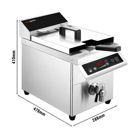 GGM Gastro Bếp Chiên Nhúng Từ - 8L - 3.5kW - Kỹ Thuật Số - Có Van Xả