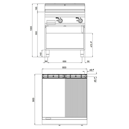 GGM Gastro Bếp Chiên Nướng Điện - 11.4kW - Mặt Nửa Phẳng Nửa Rãnh - Diện Tích Nấu: 796x667mm - Có Chân Đứng