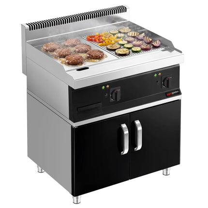 GGM Gastro Bếp Chiên Nướng Điện - 13.8kW - Mặt Nửa Phẳng Nửa Rãnh - Diện Tích Nấu: 795x535mm - Có Tủ Bệ - 2 Cánh
