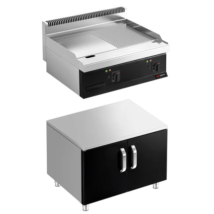 GGM Gastro Bếp Chiên Nướng Điện - 13.8kW - Mặt Nửa Phẳng Nửa Rãnh - Diện Tích Nấu: 795x535mm - Có Tủ Bệ - 2 Cánh