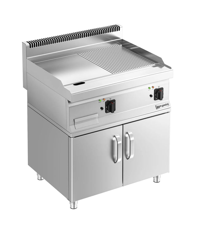 GGM Gastro Bếp Chiên Nướng Điện - 7.1kW - Mặt Nửa Phẳng Nửa Rãnh - Diện Tích Nấu: 795x535mm - Có Tủ Bệ - 2 Cánh