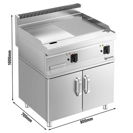 GGM Gastro Bếp Chiên Nướng Điện - 7.1kW - Mặt Nửa Phẳng Nửa Rãnh - Diện Tích Nấu: 795x535mm - Có Tủ Bệ - 2 Cánh