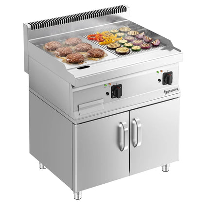 GGM Gastro Bếp Chiên Nướng Điện - 7.1kW - Mặt Nửa Phẳng Nửa Rãnh - Diện Tích Nấu: 795x535mm - Có Tủ Bệ - 2 Cánh