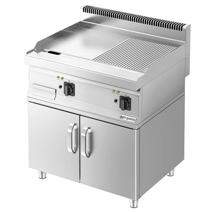 GGM Gastro Bếp Chiên Nướng Điện - 7.1kW - Mặt Nửa Phẳng Nửa Rãnh - Diện Tích Nấu: 795x535mm - Có Tủ Bệ - 2 Cánh