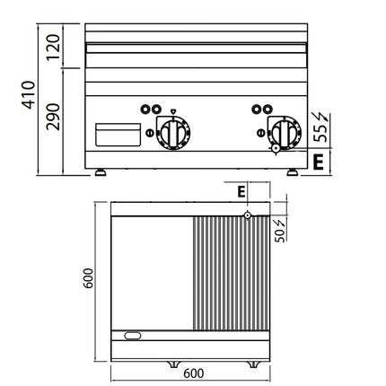 GGM Gastro Bếp Chiên Nướng Điện - 8kW - Mặt Nửa Phẳng Nửa Rãnh - Diện Tích Nấu: 596x430mm