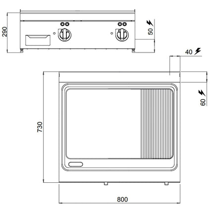 GGM Gastro Bếp Chiên Nướng Điện - 9.6kW - Mặt Nửa Phẳng Nửa Rãnh