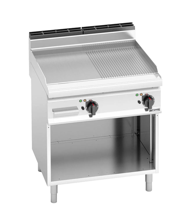 GGM Gastro Bếp Chiên Nướng Điện - 9.6kW - Mặt Nửa Phẳng Nửa Rãnh - Diện Tích Nấu: 800x714mm - Có Chân Đứng