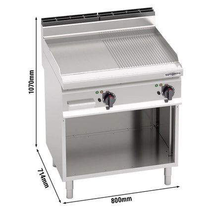 GGM Gastro Bếp Chiên Nướng Điện - 9.6kW - Mặt Nửa Phẳng Nửa Rãnh - Diện Tích Nấu: 800x714mm - Có Chân Đứng