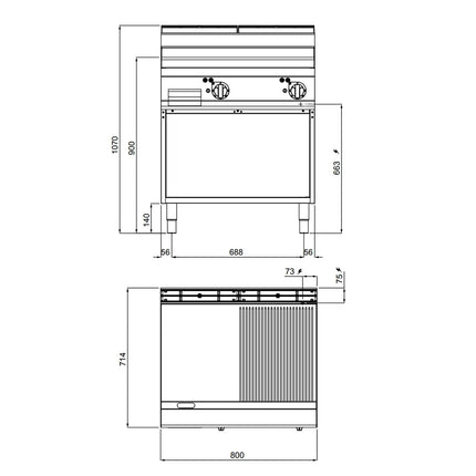 GGM Gastro Bếp Chiên Nướng Điện - 9.6kW - Mặt Nửa Phẳng Nửa Rãnh - Diện Tích Nấu: 800x714mm - Có Chân Đứng