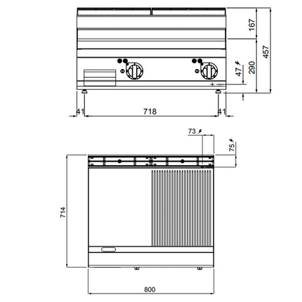 GGM Gastro Bếp Chiên Nướng Điện - 9.6kW - Mặt Nửa Phẳng Nửa Rãnh - Diện Tích Nấu: 795x500mm