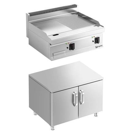 GGM Gastro Bếp Chiên Nướng Điện - 9kW - Mặt Nửa Phẳng Nửa Rãnh - Diện Tích Nấu: 595x500mm - Có Tủ Bệ - 2 Cánh