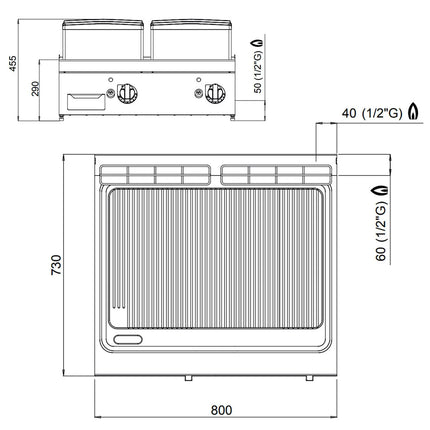 GGM Gastro Bếp Chiên Nướng Gas - 13.8kW - Mặt Nửa Phẳng Nửa Rãnh