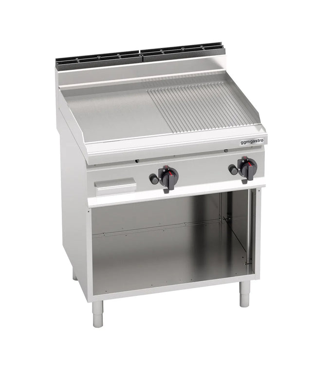 GGM Gastro Bếp Chiên Nướng Gas - 13.8kW - Mặt Nửa Phẳng Nửa Rãnh - Diện Tích Nấu: 795x500mm - Có Chân Đứng