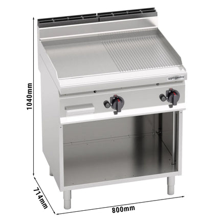 GGM Gastro Bếp Chiên Nướng Gas - 13.8kW - Mặt Nửa Phẳng Nửa Rãnh - Diện Tích Nấu: 795x500mm - Có Chân Đứng