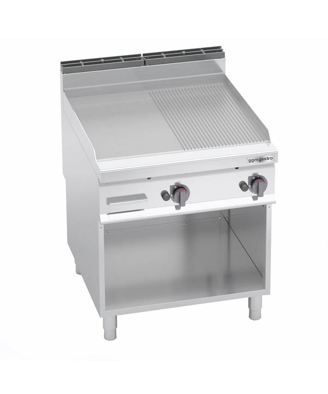 GGM Gastro Bếp Chiên Nướng Gas - 20kW - Mặt Nửa Phẳng Nửa Rãnh - Diện Tích Nấu: 796x667mm - Có Chân Đứng