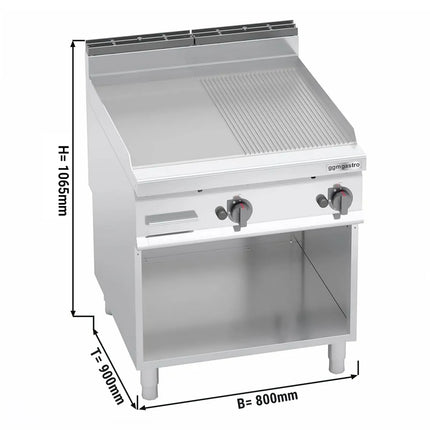 GGM Gastro Bếp Chiên Nướng Gas - 20kW - Mặt Nửa Phẳng Nửa Rãnh - Diện Tích Nấu: 796x667mm - Có Chân Đứng